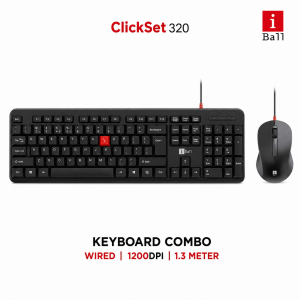 iBall Clickset 220 Wired Keyboard & Mouse Combo with USB Connectivity, Full-Size Keyboard, Ergonomic Design for Desktop & PC – (Black)