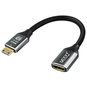 UPORT Mini HDMI Male to HDMI Female Adapter 20cm, High Speed HDMI Adapter Cable, Supports 4K UHD, 1080P & 3D, Mini HDMI to Standard HDMI Extension Adapter for Camera, Laptop, Monitor, TV & Play - (Black)