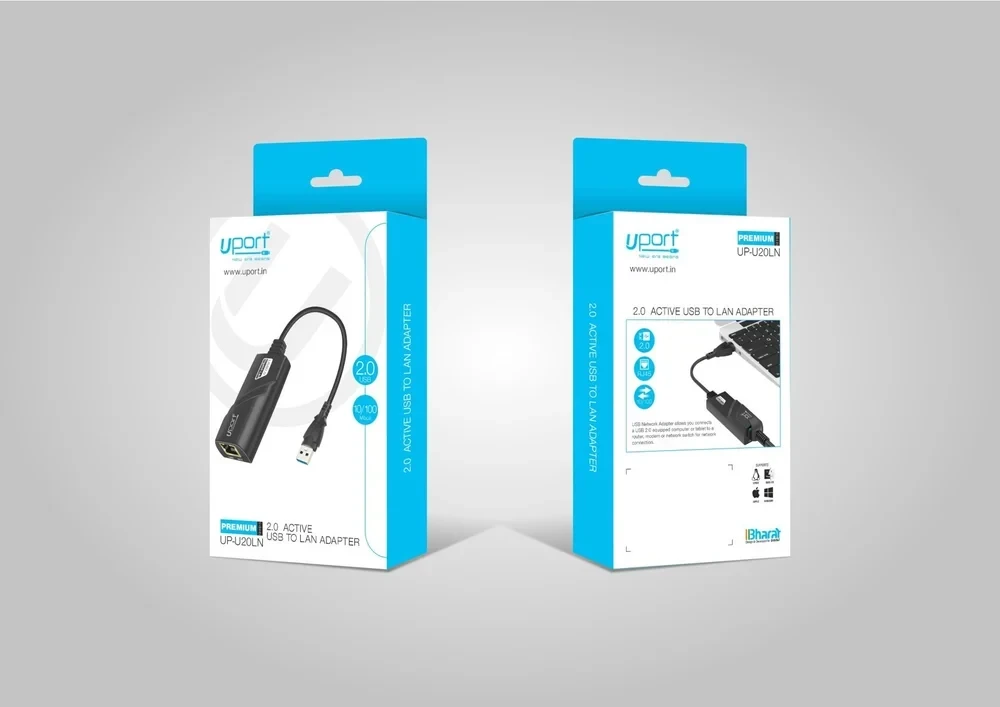 UPORT USB to Ethernet Adapter 2.0, 10/100 Mbps LAN Converter with RJ45 Network Port for PC & Laptop - (Black)