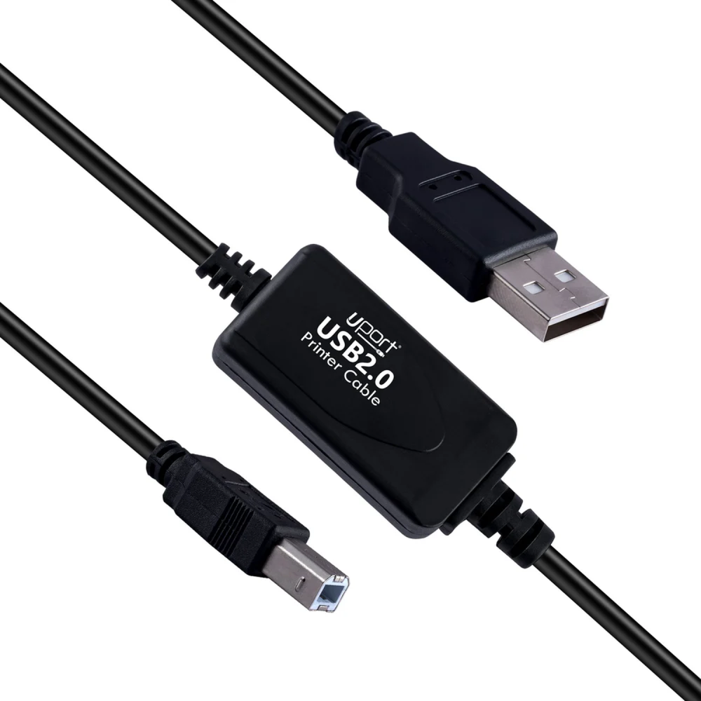 UPORT 10 Meter USB 2.0 Printer Cable USB A to USB B, Active Cable with Taiwan Chipset for Inkjet Printers – (Black)