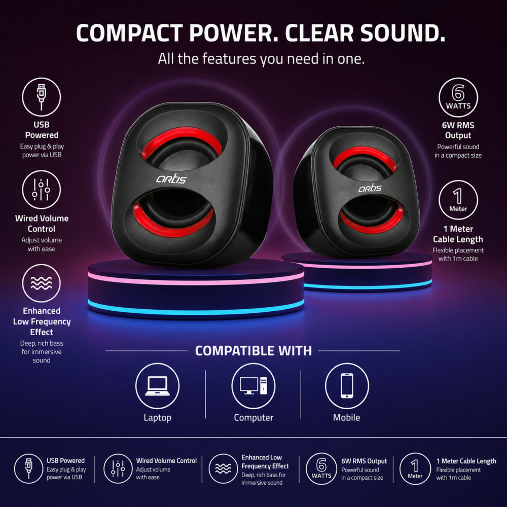 Artis Mini 2.0 USB Multimedia Speakers (Black)