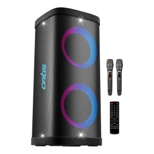 Artis BT808 80W Wireless Bluetooth Party Speaker with FM/USB/Aux in/Mobile Stand & 2X UHF Wireless Mic.