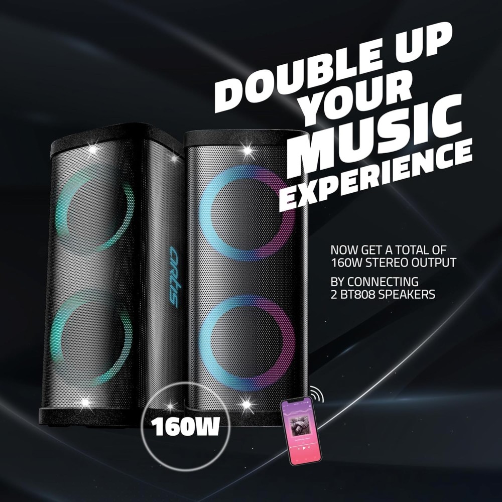 Artis BT808 80W Wireless Bluetooth Party Speaker with FM/USB/Aux in/Mobile Stand & 2X UHF Wireless Mic.