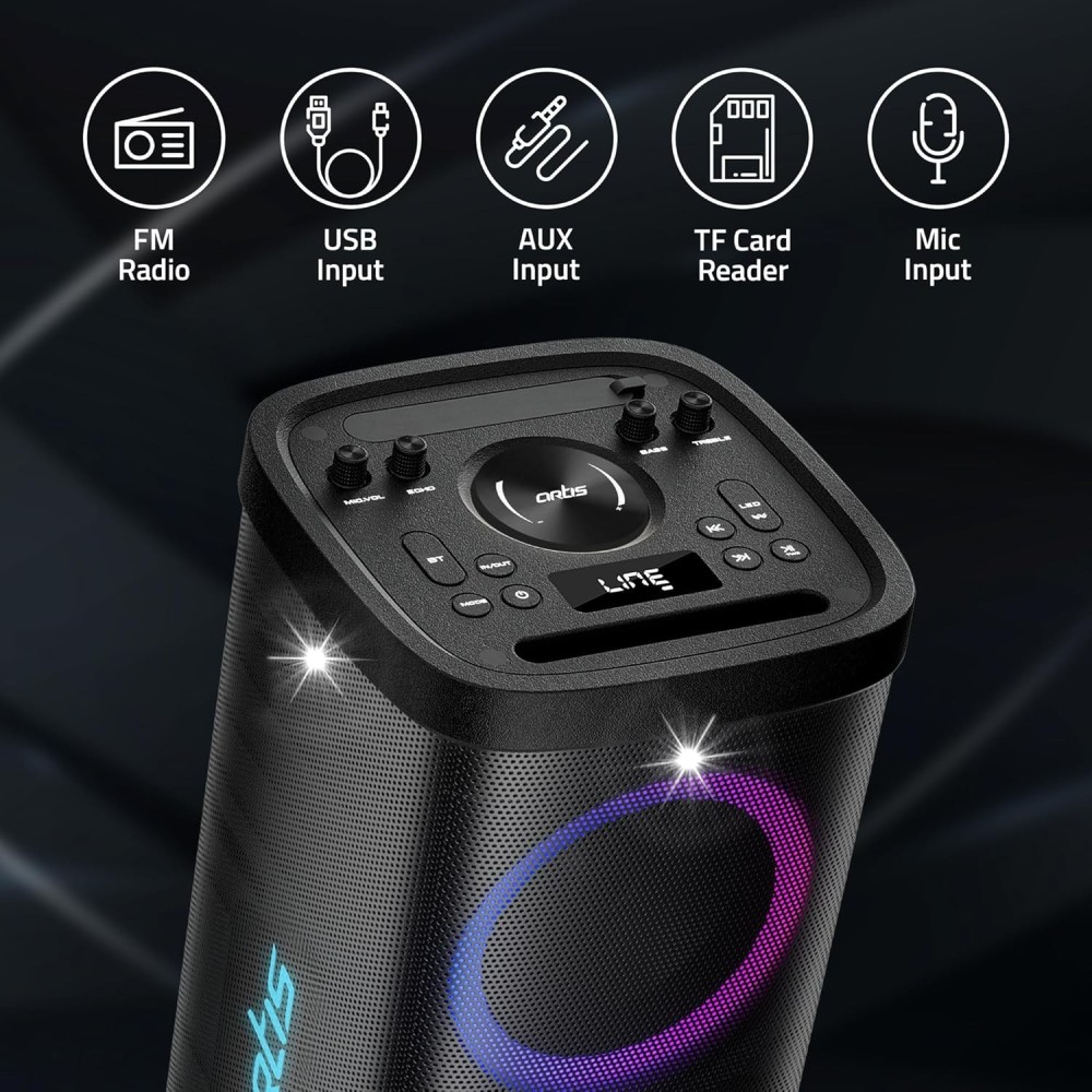 Artis BT808 80W Wireless Bluetooth Party Speaker with FM/USB/Aux in/Mobile Stand & 2X UHF Wireless Mic.