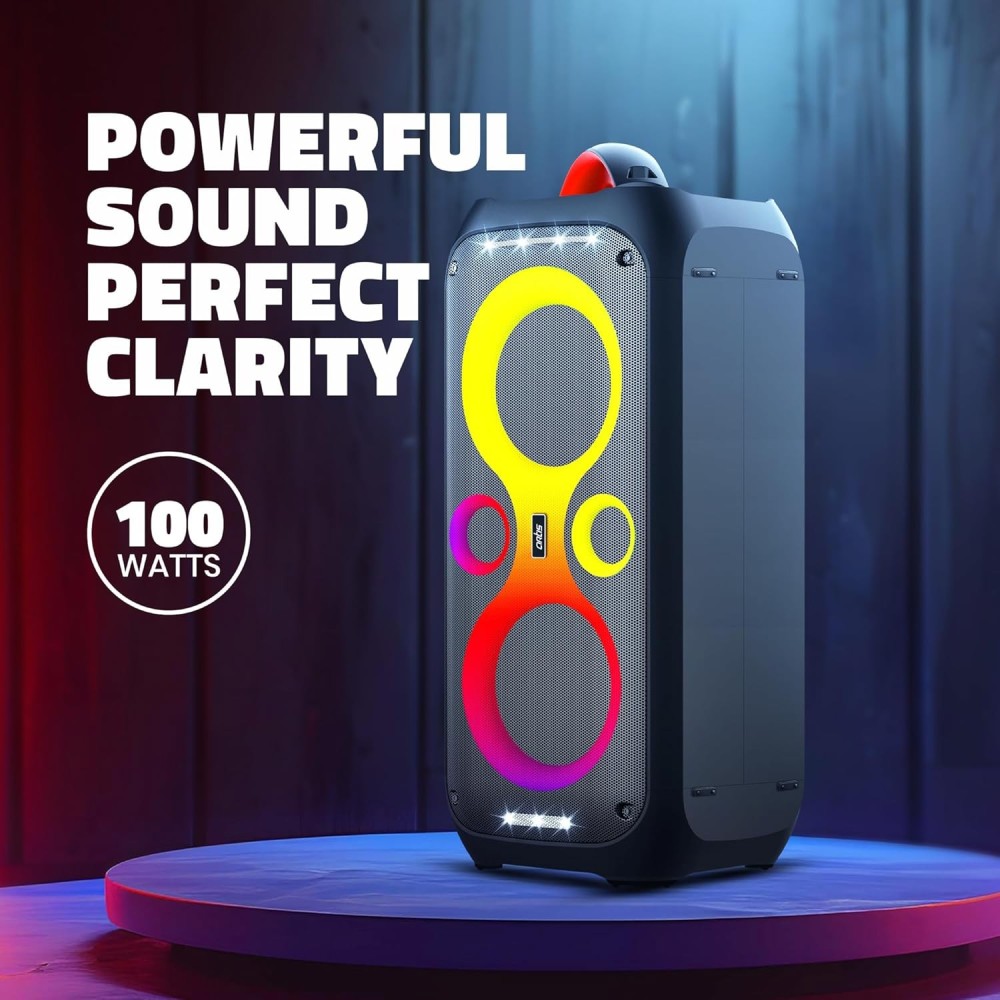 Artis SoundPro 500 Portable Bluetooth Party Speaker with TWS/USB/TF Card/AUX Input/Guitar Input/Wireless Mic & Wireless Remote (Black) (100W RMS Output)