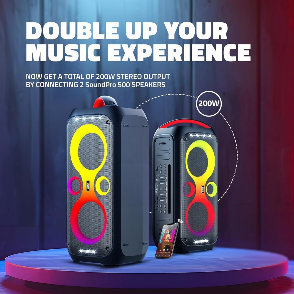 Artis SoundPro 500 Portable Bluetooth Party Speaker with TWS/USB/TF Card/AUX Input/Guitar Input/Wireless Mic & Wireless Remote (Black) (100W RMS Output)