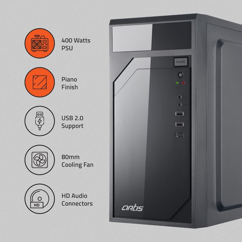 Artis 2620 2.0 C Computer Cabinet Support Micro ATX Motherboard, 1 x 80mm Fan with 400W Power Supply