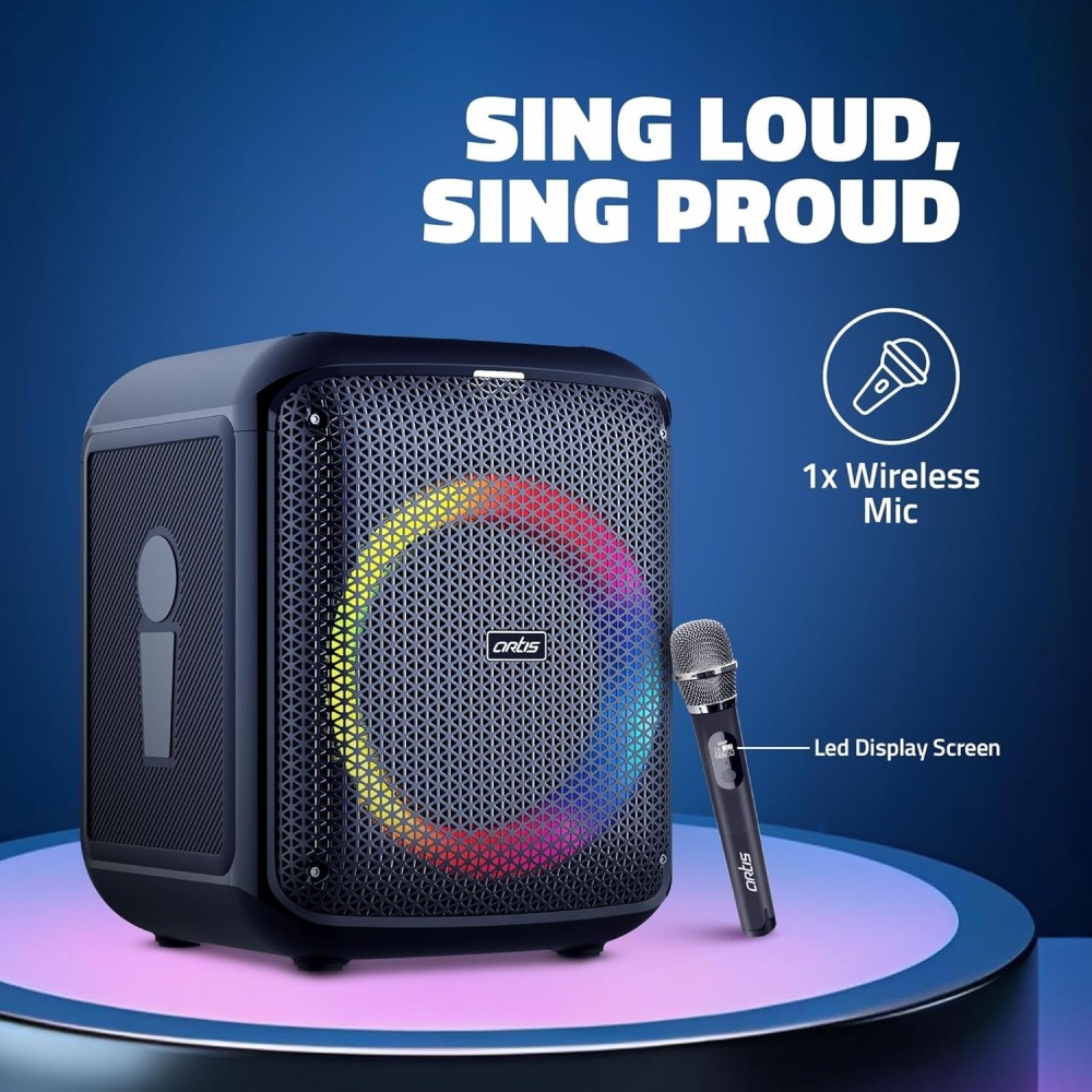 Artis SoundPro 110 Bluetooth Party Speaker with USB/TF Card/AUX Input/FM Radio/Wireless Mic & Wireless Remote (Black)
