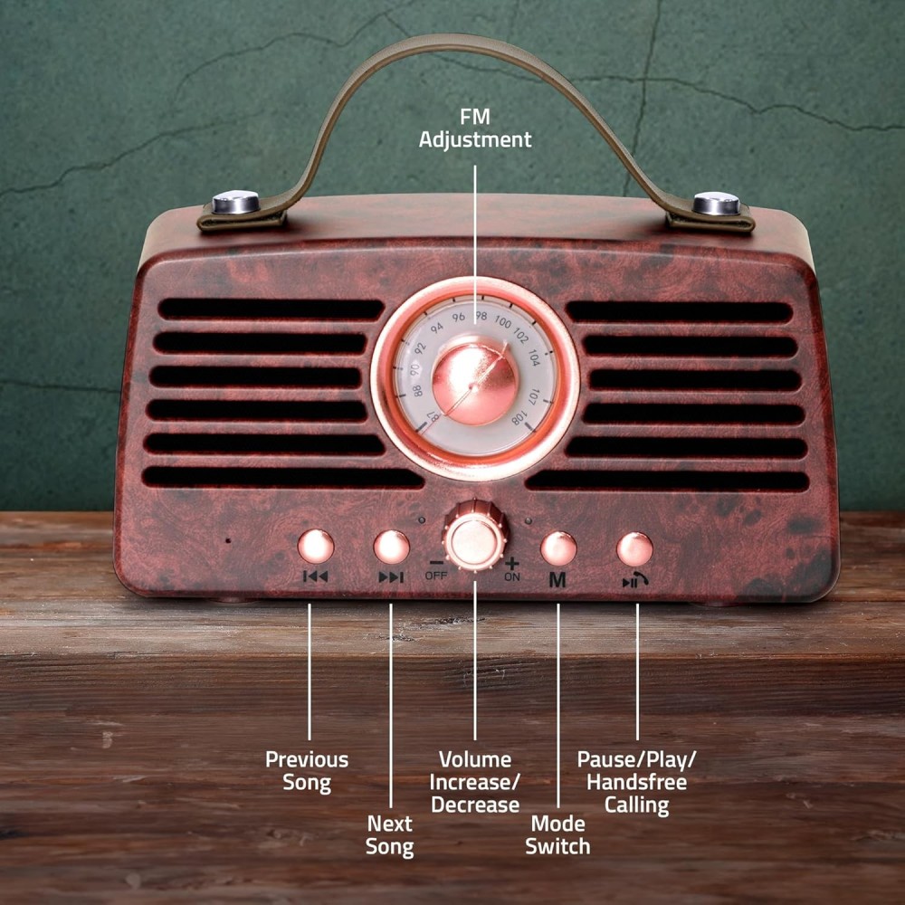 Artis BT45 Retro Portable Wireless Bluetooth Speaker with Analog Control FM/USB/TF Card Reader/AUX in & Hands Free Calling Mic.(Brown) (14W RMS Output).