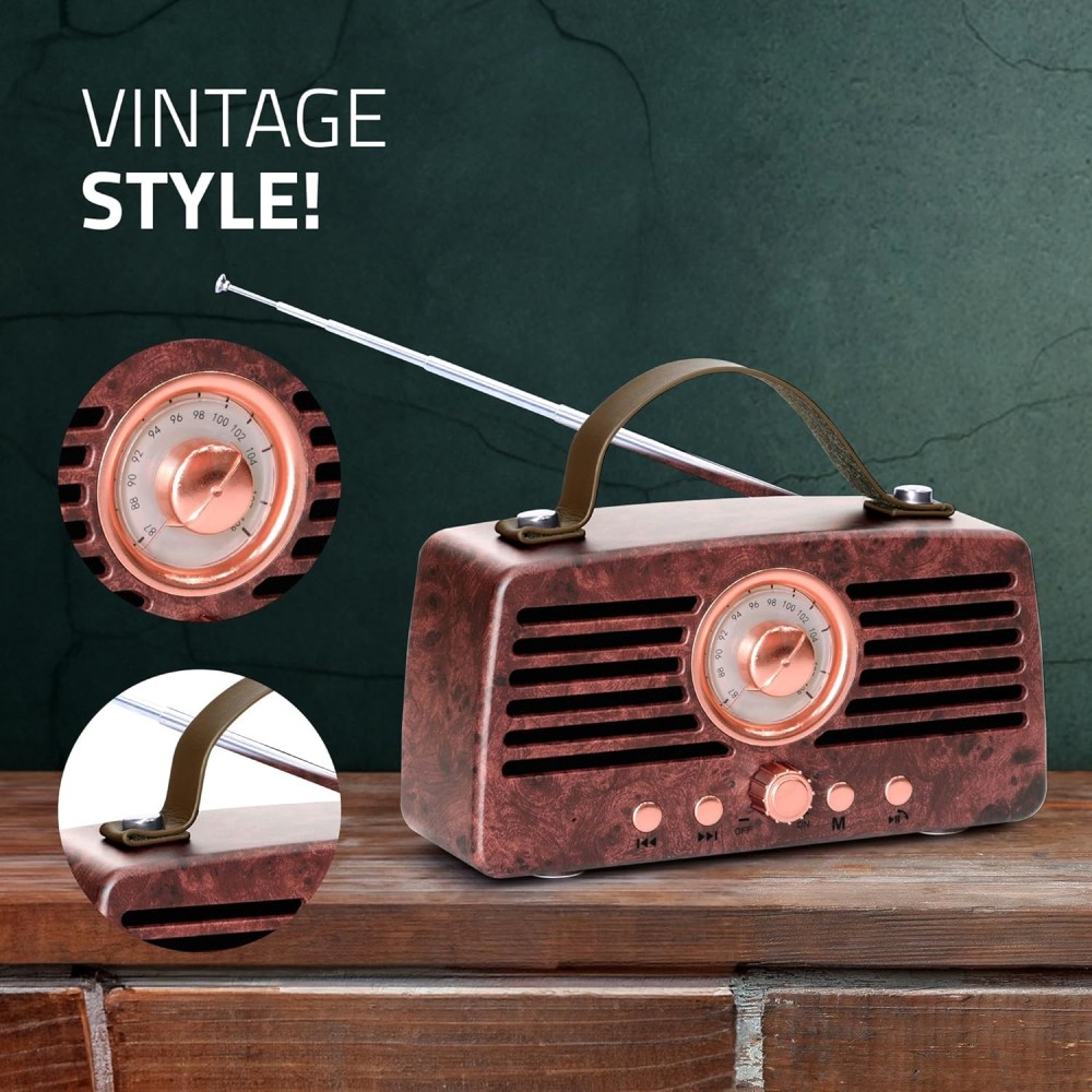 Artis BT45 Retro Portable Wireless Bluetooth Speaker with Analog Control FM/USB/TF Card Reader/AUX in & Hands Free Calling Mic.(Brown) (14W RMS Output).