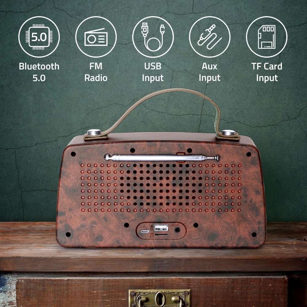 Artis BT45 Retro Portable Wireless Bluetooth Speaker with Analog Control FM/USB/TF Card Reader/AUX in & Hands Free Calling Mic.(Brown) (14W RMS Output).