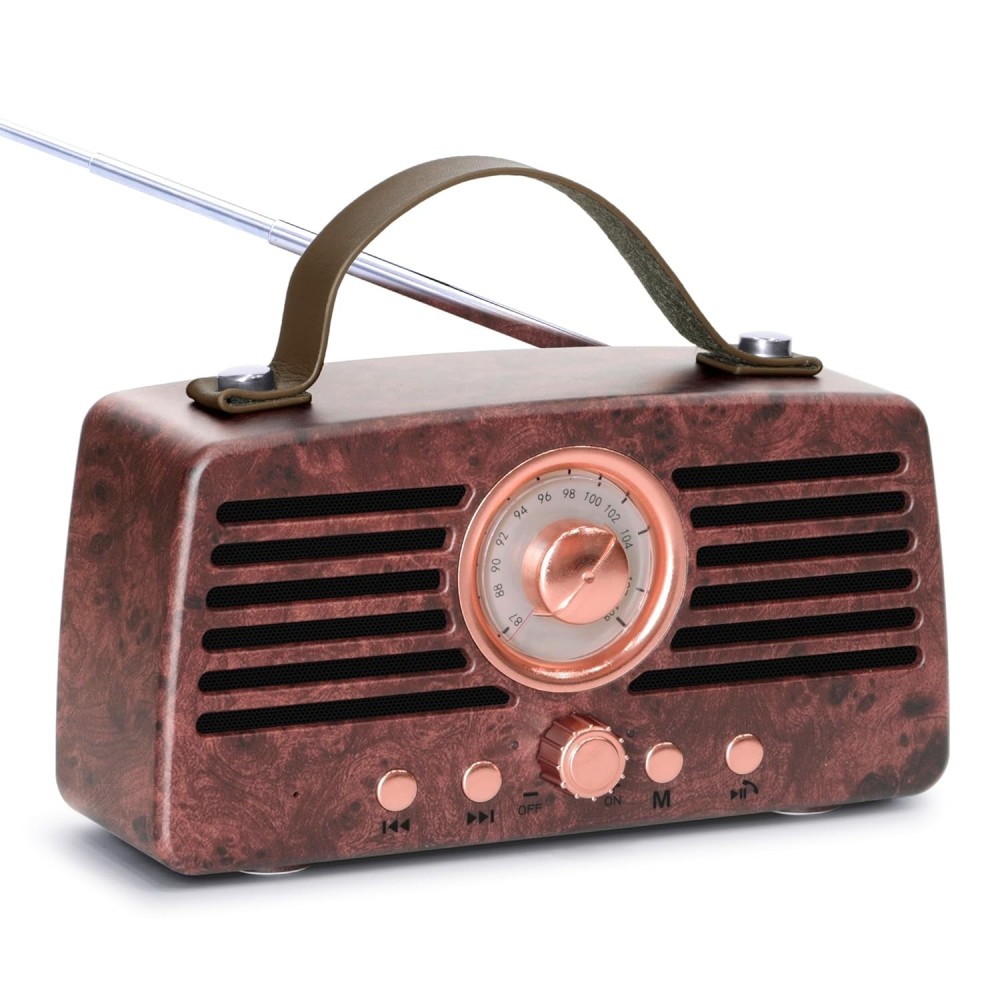 Artis BT45 Retro Portable Wireless Bluetooth Speaker with Analog Control FM/USB/TF Card Reader/AUX in & Hands Free Calling Mic.(Brown) (14W RMS Output).
