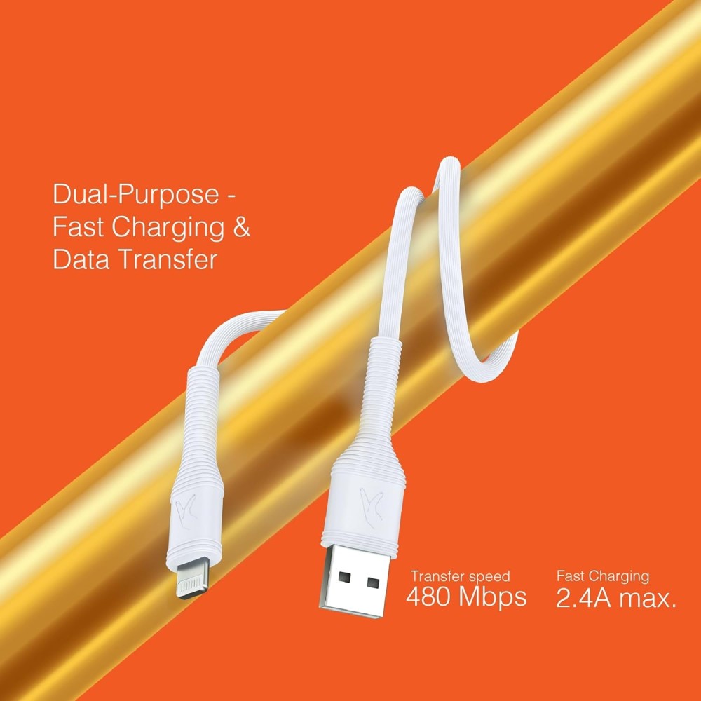FINGERS FMC-L14 (2.4 A Fast Charging, 480 Mbps Data Sync/Transfer, 1 Meter Long) USB Mobile Cable for Apple Devices - Classic White