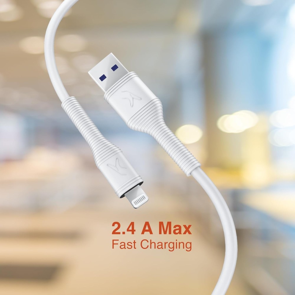 FINGERS FMC-L14 (2.4 A Fast Charging, 480 Mbps Data Sync/Transfer, 1 Meter Long) USB Mobile Cable for Apple Devices - Classic White