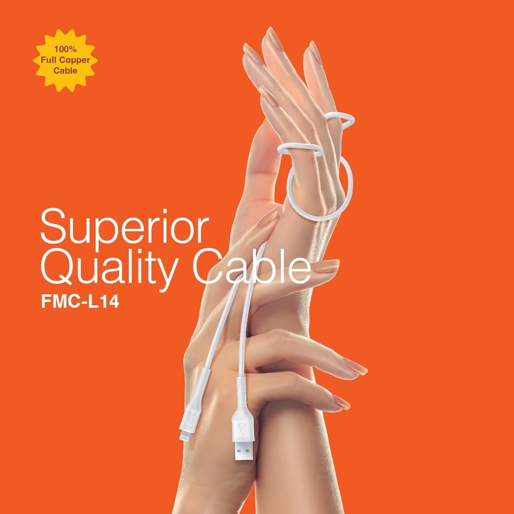 FINGERS FMC-L14 (2.4 A Fast Charging, 480 Mbps Data Sync/Transfer, 1 Meter Long) USB Mobile Cable for Apple Devices - Classic White