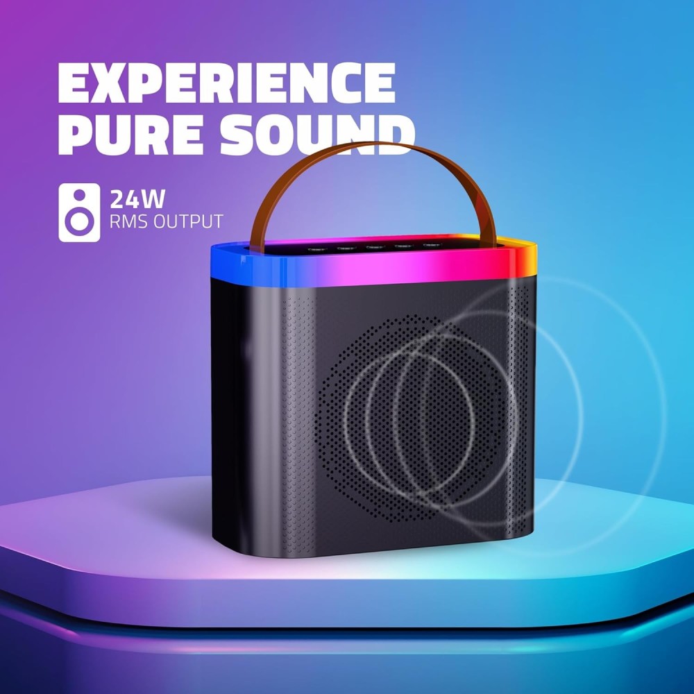Artis SoundMax 600 Wireless Bluetooth Speaker with USB Input, Aux Input, Micro TF Card, and Wireless mic (Black) (24W RMS)