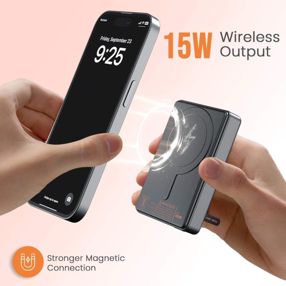 Portronics Chyro 10000mAh 15W Magnetic Wireless Power Bank with MagSafe, 20W Fast Charging, Built-in USB-C Cable, Foldable Mobile Stand, Compatible with iPhone 12 & Above, Android & Qi-Enabled Devices(Black)