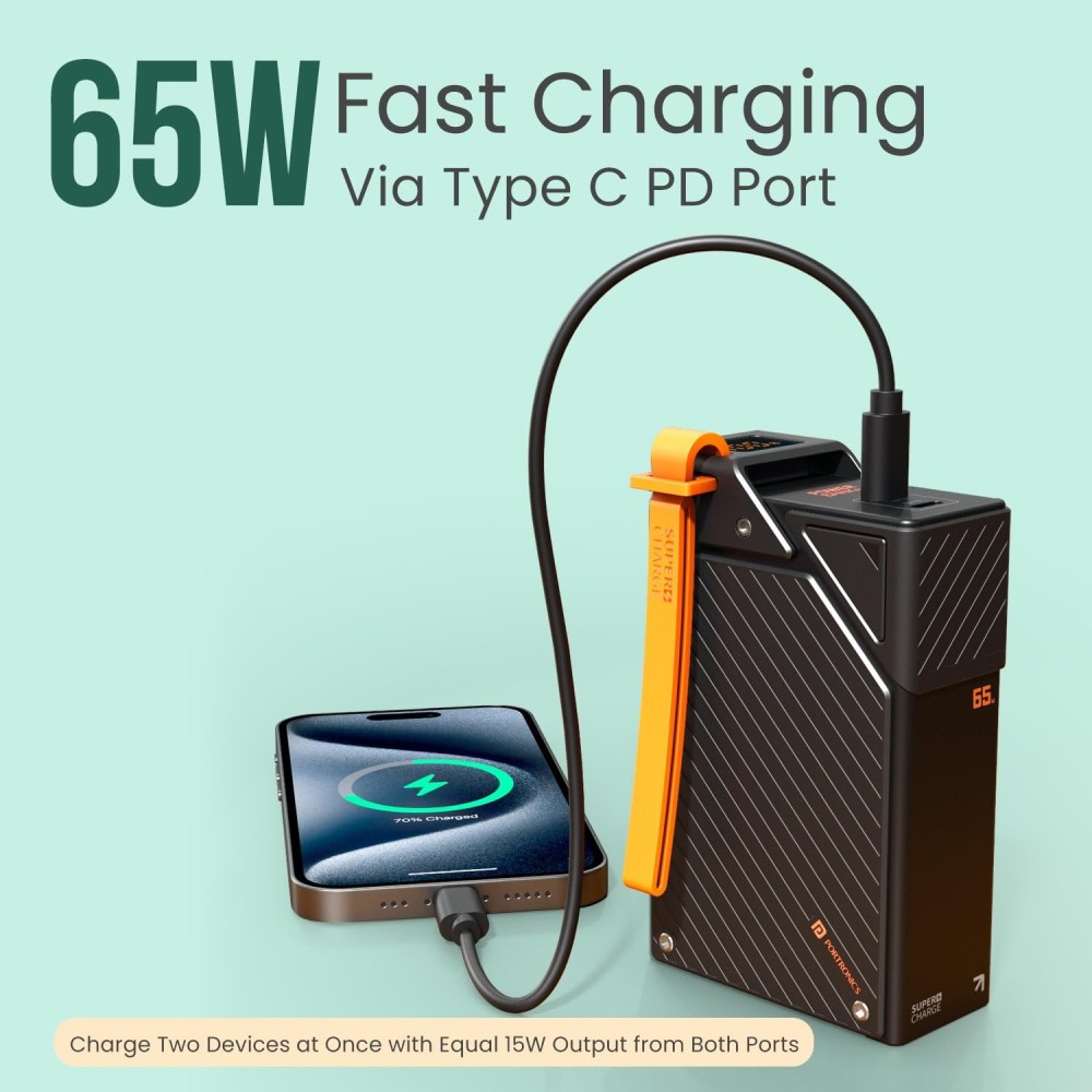 Portronics Halley 20K 20000mAh 65W Fast Charging Power Bank with Dual USB-C PD, LED Display, for iPhone, Android, iPad, Tablets & MacBook(Yellow)