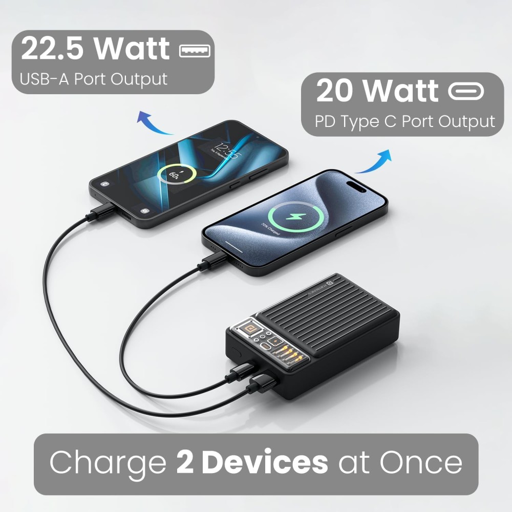Portronics Luxcell Mini 20K 20000mAh Magnetic Wireless Power Bank with 15W MagSafe-Compatible Charging, 22.5W PD Fast Charging, USB-C & USB-A Outputs for iPhone 12-16 & Qi Devices – (Black)
