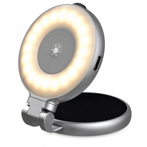Portronics Oria Magnetic Clip-On Selfie Light with Mirror & Foldable Stand | Type-C Rechargeable LED Ring Flash for Smartphones, Video Calls, Selfies & Content Creation(Silver)