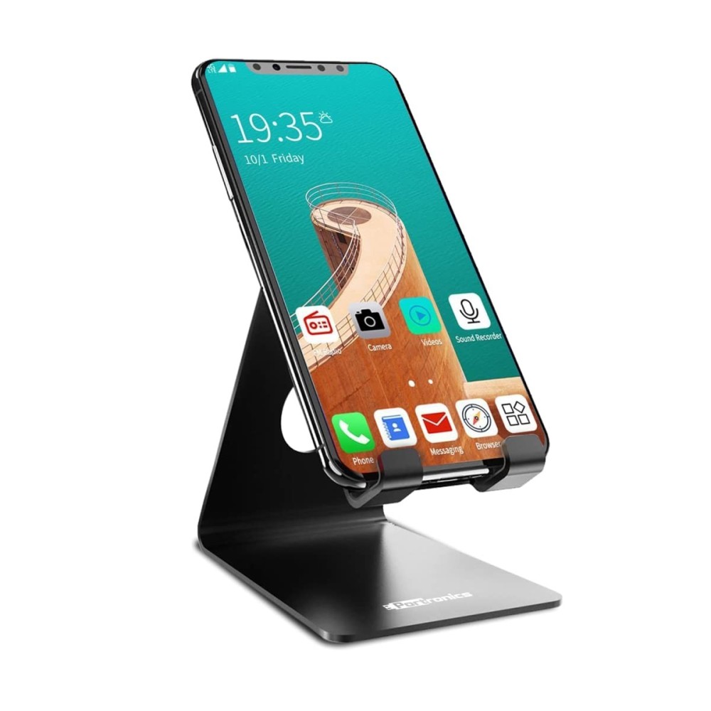 Portronics MODESK Universal Mobile Holder Stand with Metal Body, Anti Skid Design, Light Weight for All Smartphones,(Black)