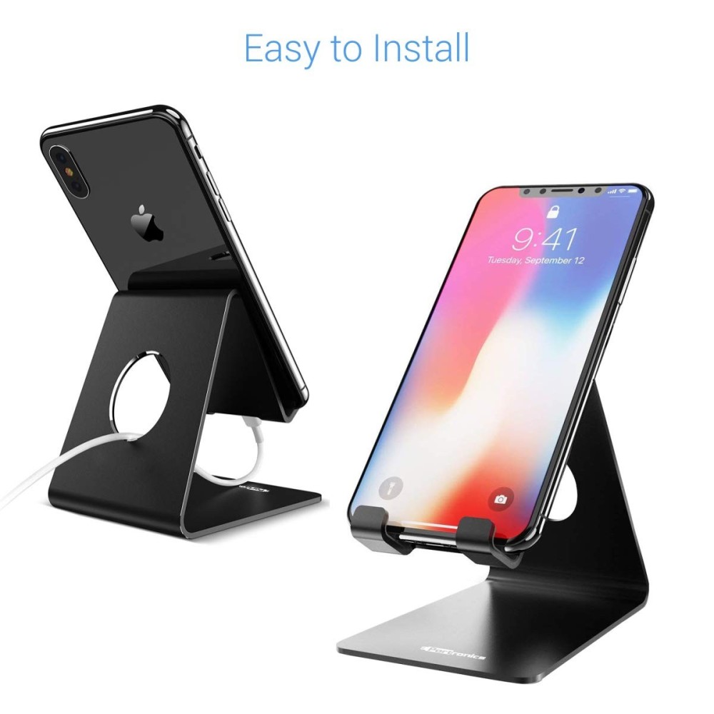 Portronics MODESK Universal Mobile Holder Stand with Metal Body, Anti Skid Design, Light Weight for All Smartphones,(Black)