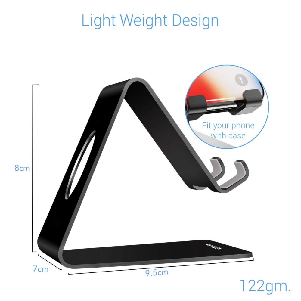 Portronics MODESK Universal Mobile Holder Stand with Metal Body, Anti Skid Design, Light Weight for All Smartphones,(Black)
