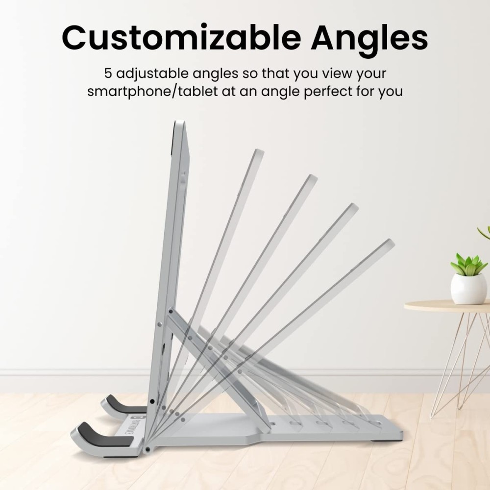 Portronics Modesk One Universal Mobile & Tablet Holder with 5 Adjustable Angles, Foldaway Design, Horizontal View Support(Silver)