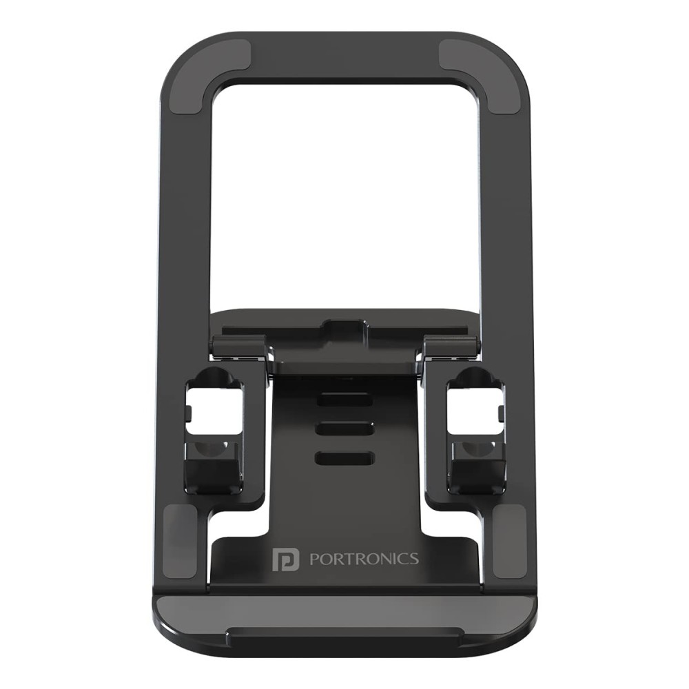 Portronics Modesk 100 Foldable Mobile & Tablet Stand, Adjustable Desktop Phone Holder with Multiple Viewing Angles, Anti-Slip Durable ABS Design, Compatible with Smartphones & Tablets – (Black)