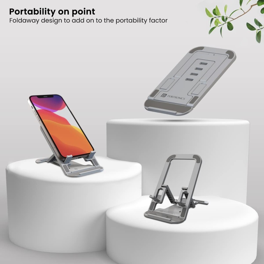 Portronics Modesk 100 Foldable Mobile & Tablet Holder Stand | Adjustable Multi-Angle Desktop Phone Stand | Anti-Slip ABS Holder for Smartphones & Tablets(Grey)