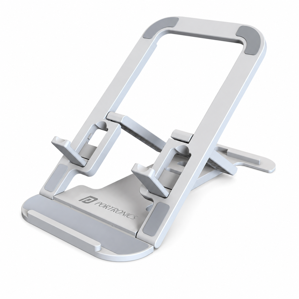 Portronics Modesk 100 Foldable Mobile & Tablet Stand Holder | Adjustable Multi-Angle Desktop Phone Stand | Anti-Slip ABS Holder for Smartphones & Tablets(White)