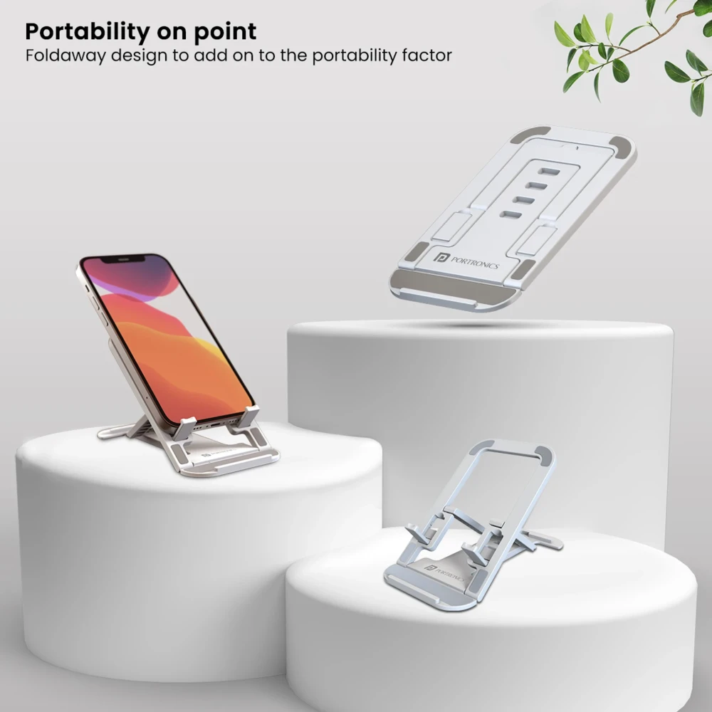 Portronics Modesk 100 Foldable Mobile & Tablet Stand Holder | Adjustable Multi-Angle Desktop Phone Stand | Anti-Slip ABS Holder for Smartphones & Tablets(White)