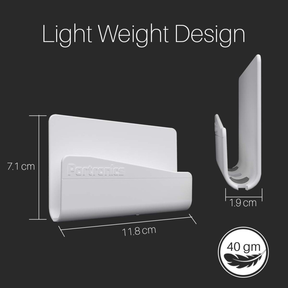 Portronics Modesk 101 Wall Mount Mobile Holder with Strong Adhesive Strips | Phone Charging Holder for iPhone, Android Smartphones & Mini Tablets | Stick-On Wall Phone Stand(White)