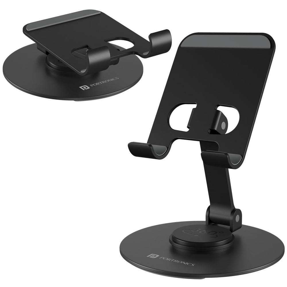 Portronics Mobot 4 Universal Mobile Stand with 360° Rotation & Height Adjustment | Foldable Anti-Skid Phone & Tablet Holder | Stable Metal Base for Smartphones, Tablets & Kindle