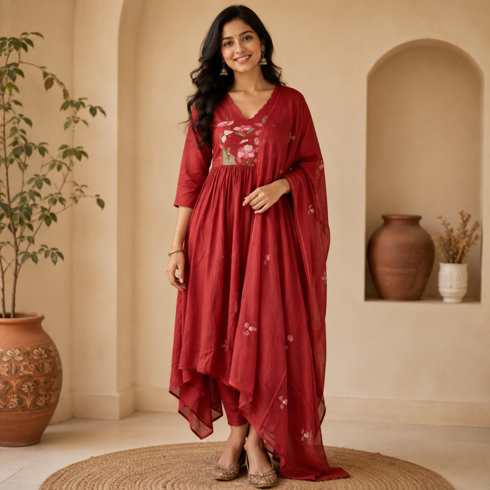 Beautiful Plus Size Yellow Jaipuri Cotton 3 Piece Suit Set for Women with Premium Cotton Top, Free Size Bottom & Jaipuri Cotton Dupatta | Ethnic Kurta Set