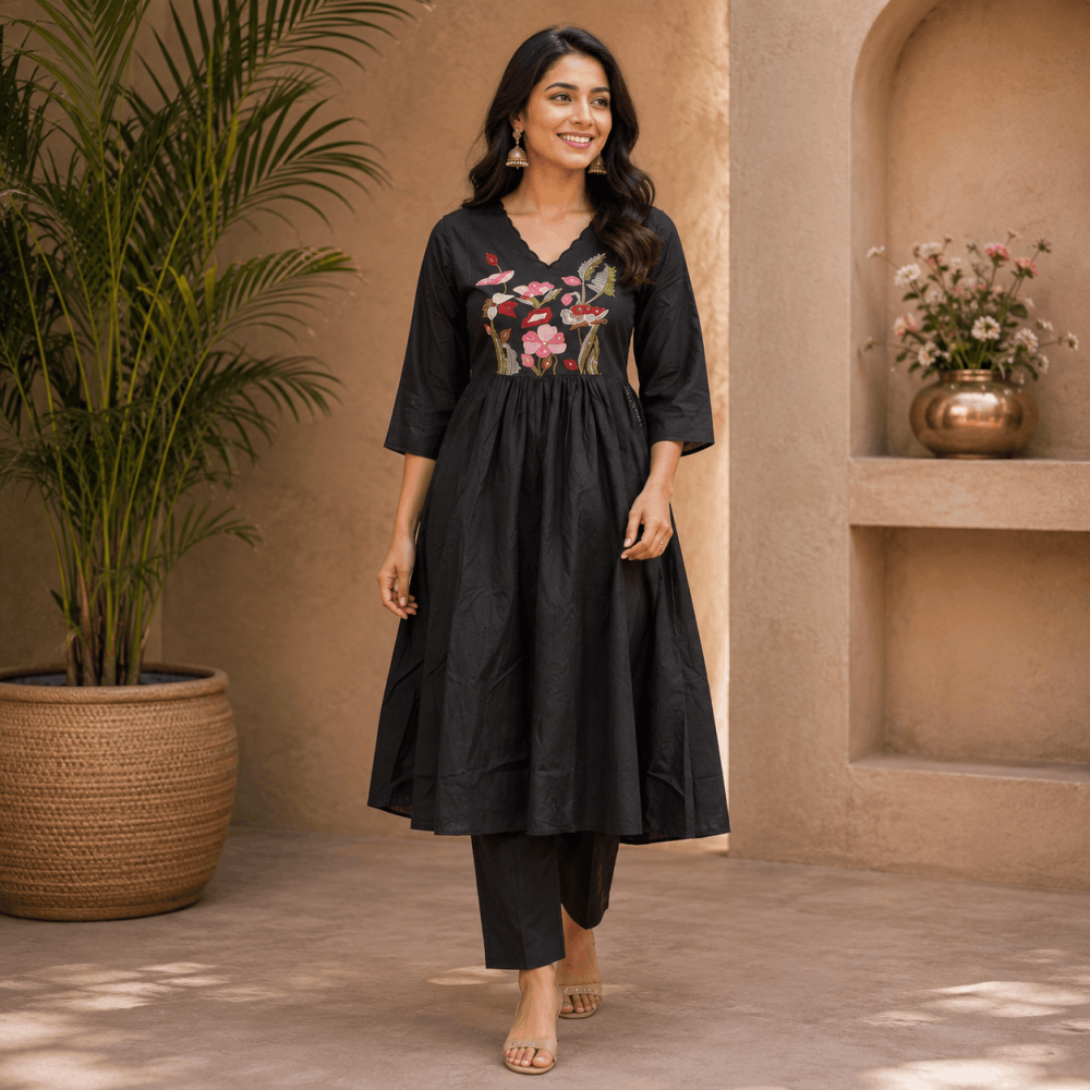 Beautiful Designer Plus Size Black Embroidered 3 Piece Kurta Set with Matching Dupatta & Bottom for Women, Elegant Ethnic Wear - (CMHT0366)