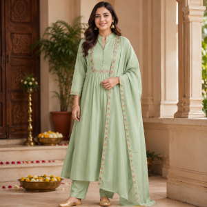 Beautiful Designer Plus Size Lite Green Embroidered 3 Piece Kurta Set with Matching Dupatta & Bottom for Women, Elegant Ethnic Wear - (CMHT0585)
