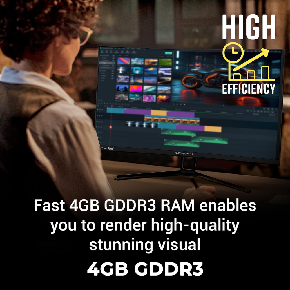 ZEBRONICS GT740-4GD3 Graphics Card with NVIDIA GPU, 4GB GDDR3, 128-Bit, PCIe 3.0, HDMI, DVI, VGA, 2560×1440 @ 60Hz