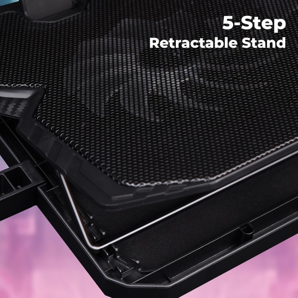 Zebronics NC5500D Laptop Cooler with Dual 125mm Fans, Silent Operation, Adjustable Fan Speed, Display, USB & 5-Step Stand