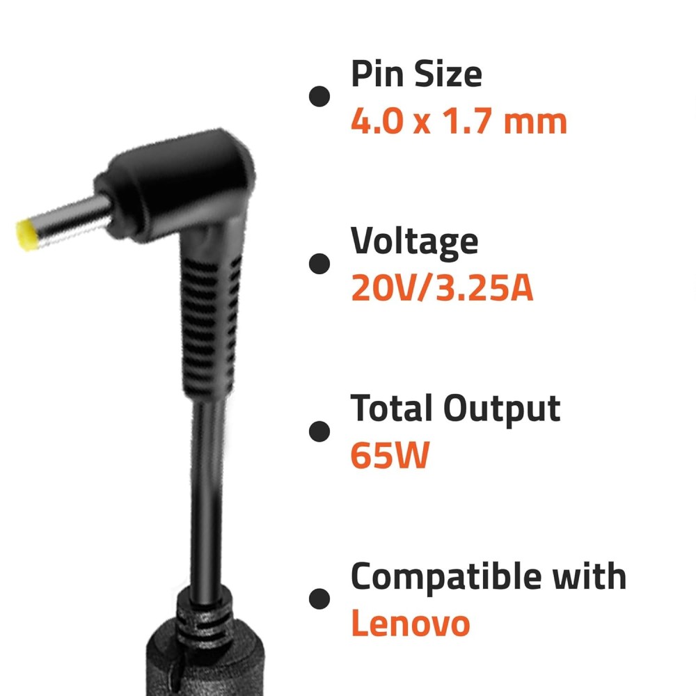 Artis AR0504 65Watt Laptop Charger/Adapter with Power Cord Compatible with Lenovo Laptops (20V/3.25A, 65Watt) (Pin Size: 4.0mm x 1.7mm) (BIS Certified)