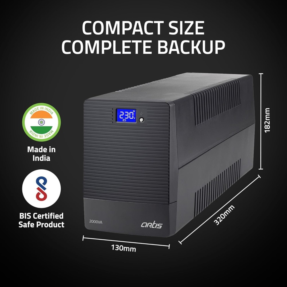 Artis Powersafe 2000VA LCD Line Interactive UPS for Personal/Gaming Computers, Desktop PCs, Laptops, Routers, Networking Devices and Gaming Consoles