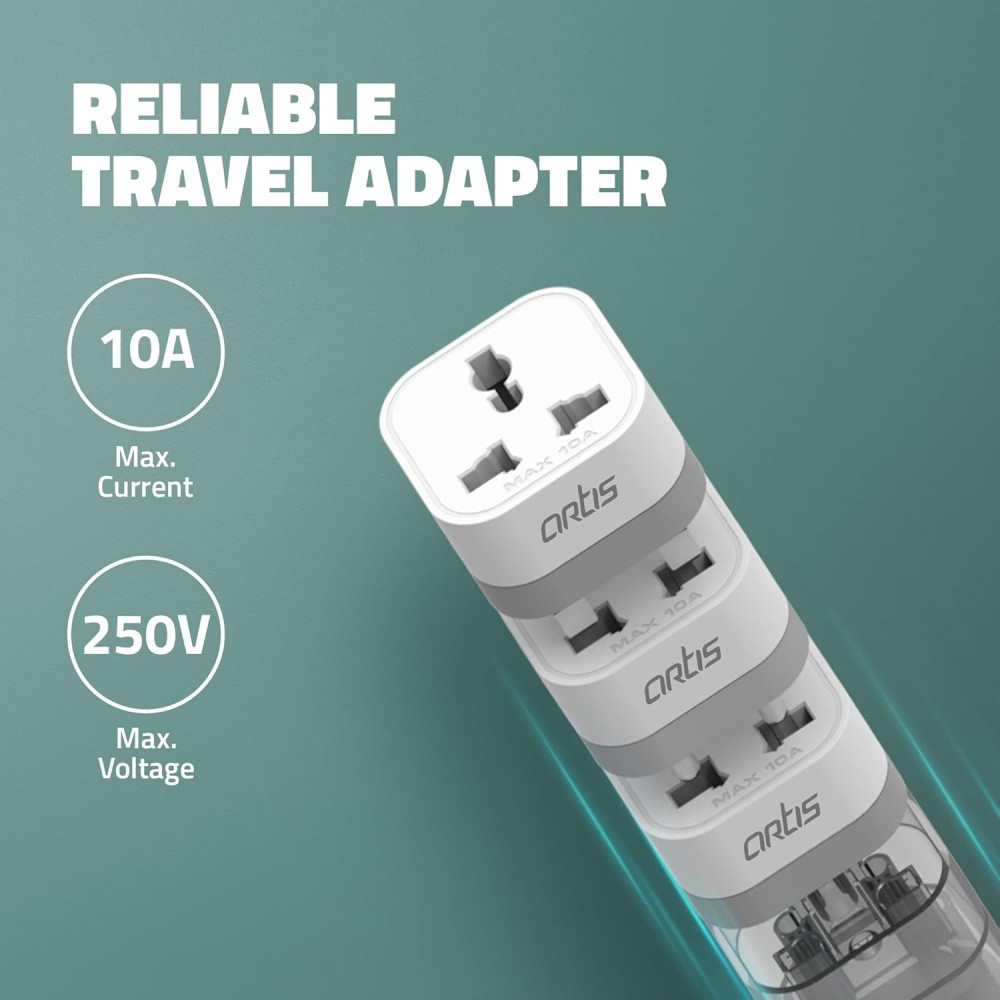Artis UV500 Universal Travel Converter Plugs Pack of 5 Compatible to US/UK/SA/EU/AU Worldwide Adaptor