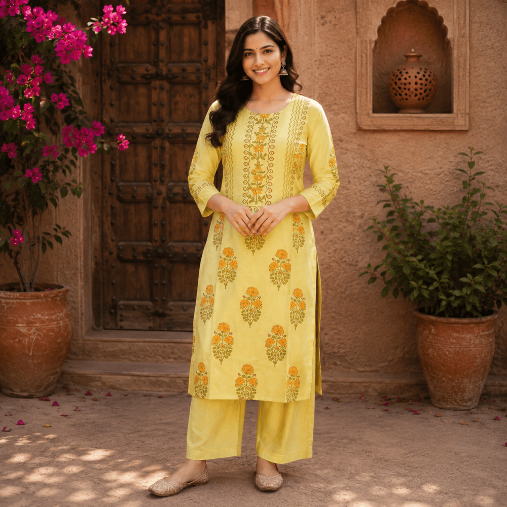 Beautiful Plus Size Light Green Floral Printed 3 Piece Suit Set for Women with Dupatta, Ethnic Kurta, Straight Pant & Dupatta, Traditional Indian Wear - (CMHT0518)