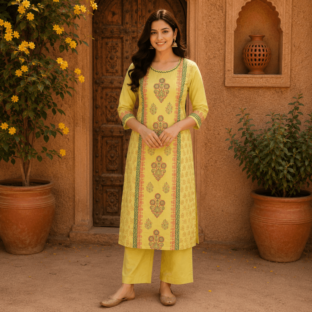 Beautiful Plus Size Light Green Printed 3 Piece Suit Set for Women with Dupatta, Ethnic Kurta, Straight Pant & Dupatta,  Traditional Indian Wear - (CMHT0457)