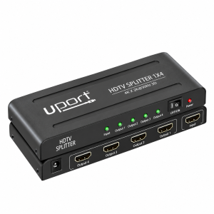 UPORT 4 Port HDMI Splitter 1x4, 4K 30Hz HDMI 1.4 Splitter with 5V Adapter for CCTV, TV, Monitor & Projector