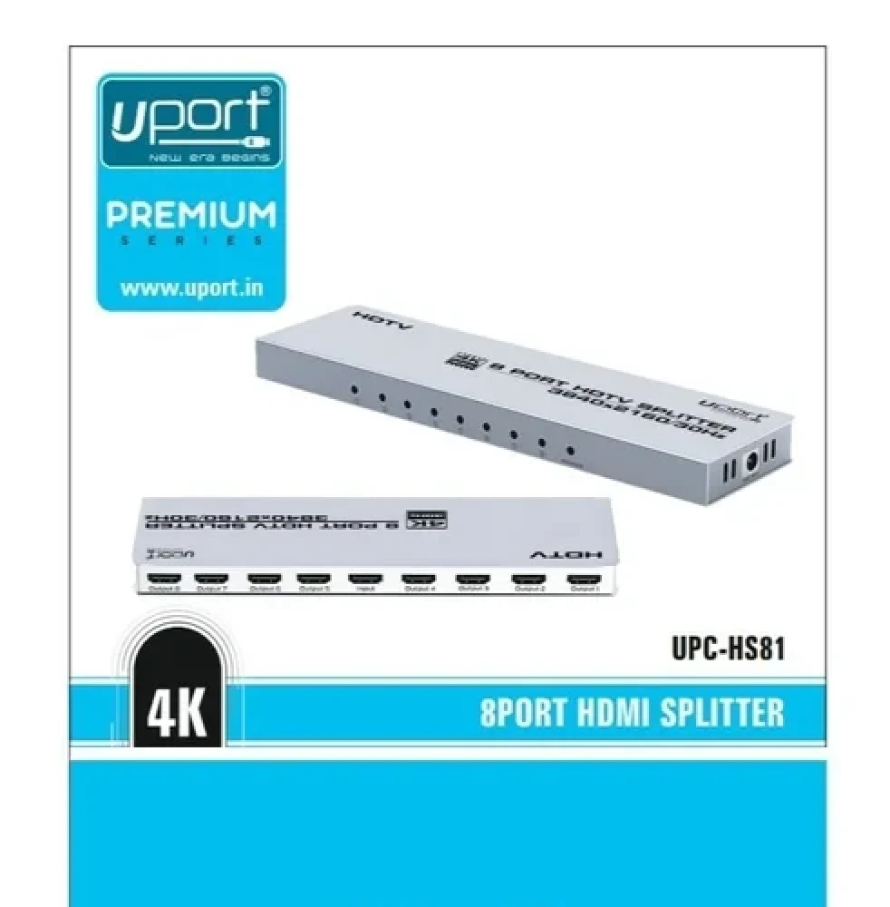 UPORT 8-Port HDMI Splitter 1 In 8 Out, 4K 30Hz HDMI 1.4 Splitter with 12V Adapter for CCTV & Displays