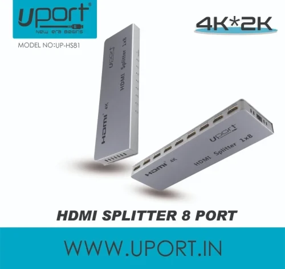 UPORT 8-Port HDMI Splitter 1 In 8 Out, 4K 30Hz HDMI 1.4 Splitter with 12V Adapter for CCTV & Displays