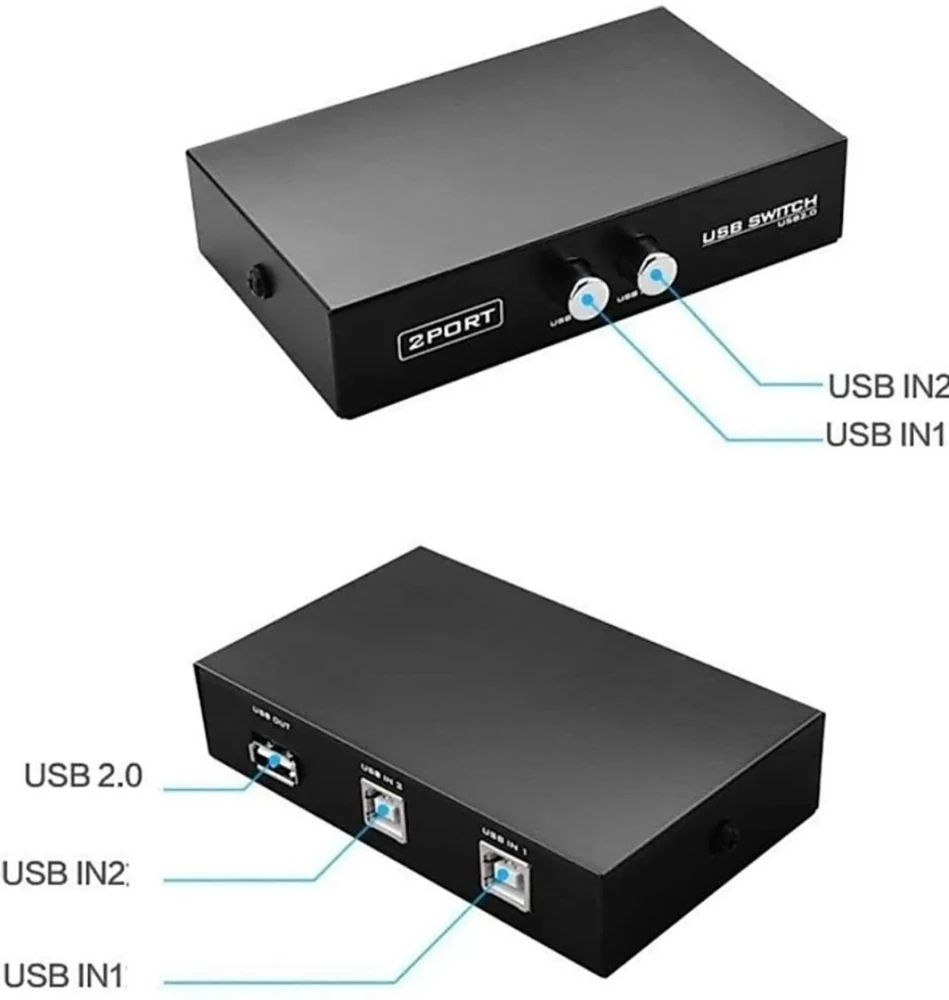 UPORT 2-Port USB Printer Sharing Switch for 2 Computers, High-Speed Printer & Scanner Sharing Switch, No Driver Required - (Black)
