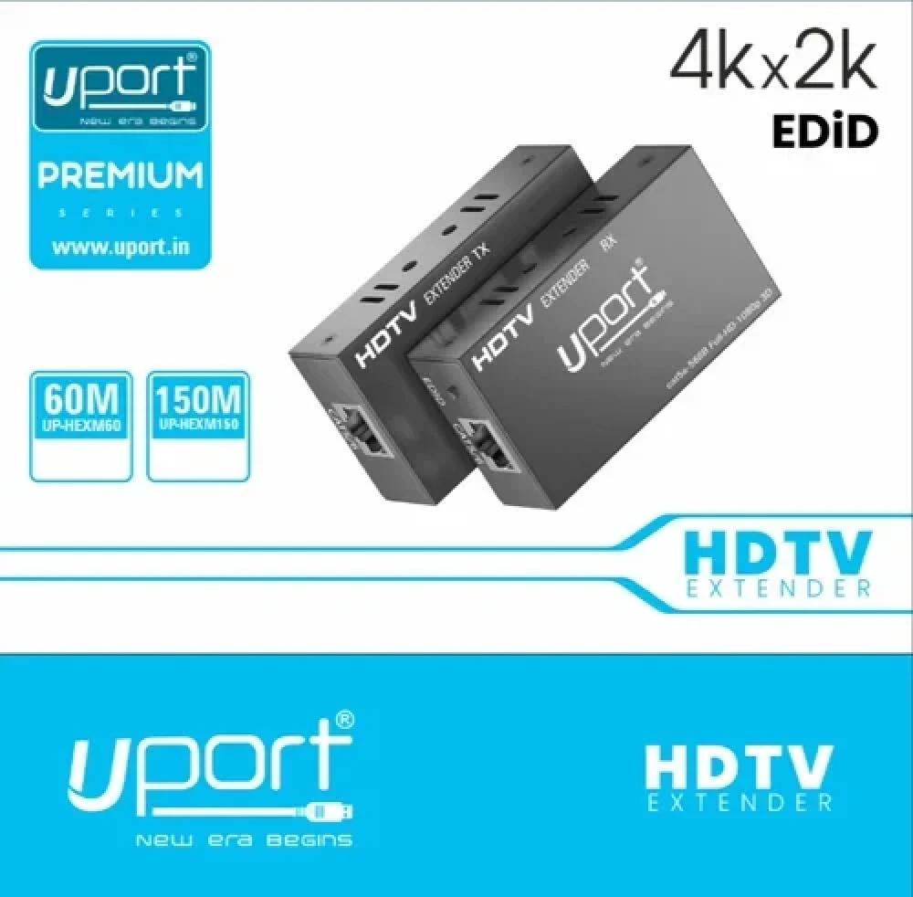 UPORT 60M HDMI Extender HDMI to RJ45 over Cat6 Cable, 1080p Full HD HDMI Extender for CCTV, PC, TV & Media Devices with External Adapter