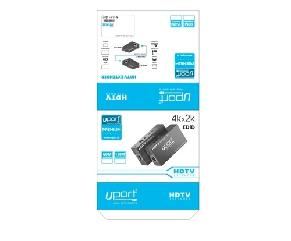 UPORT 60M HDMI Extender HDMI to RJ45 over Cat6 Cable, 1080p Full HD HDMI Extender for CCTV, PC, TV & Media Devices with External Adapter